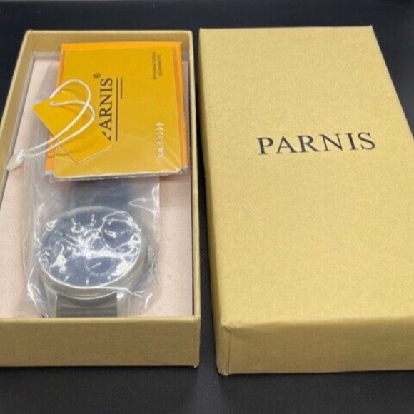 PARNIS 43mm Black Dial Calendar Power Reserve Seagull Leather Automatic Watch - Picture 8 of 8